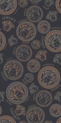 a black and gold wallpaper with different types of zodiac signs on it's surface