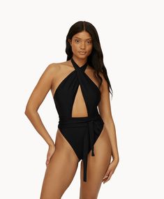 Midnight Alex One Piece Swimsuit - PQ Swim Sleeveless Swimwear With Wrap-around Straps For Vacation, Triangle Top Swimwear With Wrap-around Straps For Poolside, Elegant Beach Halter Top, Elegant Halter Neck Top For Beach, Backless Swimwear With Wrap-around Straps For Poolside, Poolside Backless Swimwear With Wrap-around Straps, Beachwear Swimwear With Crisscross Tie-side Bottom, Chic Tie Back Halter Top For Swimming, Cross-tied Triangle Top Halter For Poolside