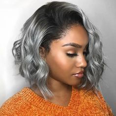 Olivia Mark - Beautiful Gray Short Wig with Lace Front and Human Hair Color Bob, Grey Hair Wig, Black Curly Wig, Bob Cuts, Straight Hair Bundles, Virgin Hair Wigs, Short Human Hair Wigs, Brazilian Straight Hair, Bob Lace Front Wigs