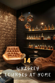 the whiskey lounge at home is filled with bottles