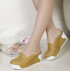 Slip On Shoes For Women, Platform Wedges Shoes, Summer Wedges, Genuine Leather Sandals, Comfortable Slippers, Closed Toe Sandals, Casual Leather Shoes, High Heel Wedges, Womens Summer Shoes