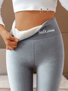 An exclusive offer for you——Affordable prices at Lilicloth.com store, SPU: 1W6OPA9U6FAE, Color: Gray Black Deep Gray Brown Dark Blue, Elasticity:High Elasticity, Pattern:Text Letters. Fleece Pants Women, Thermo Leggings, Winter Trousers, Mid Waist Pants, Thermal Leggings, Warm Pants, Warm Leggings, Fleece Leggings, Winter Leggings