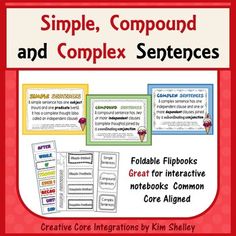 the book cover for simple, compound and complex sentences