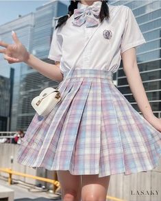 Lasaky - Autumn Plaid Skirt - Classic Half-Skirt for College Uniforms: Foundation Original College Skirt, Velvet Pleated Skirt, Plaid Skirt Set, Rok Mini, Tartan Skirt, Plaid Pleated Skirt, Estilo Preppy, Half Skirt, Check Dress