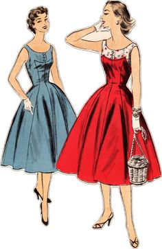 two women in dresses, one is wearing a dress and the other has a purse