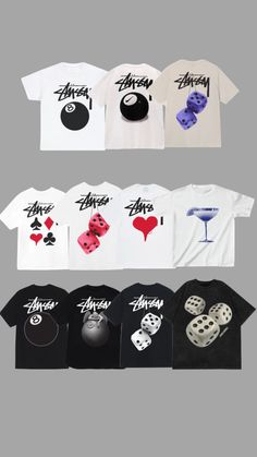 Stüssy tees 😍🍄 #style #fashion #fyp #streetwear #8ball #nike #stüssy #dice #tee #white #black #outfit Stussy Fuzzy Dice Tee, Stussy Clothes, White Black Outfit, Stussy Dice, Stussy Clothing, Fuzzy Dice, Diy Gifts For Him, Y2k Tops, Guys Clothing Styles