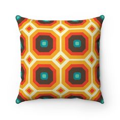 Retro Geometric Brown Orange Mid Century Modern Faux Suede Square Pillow | lovevisionkarma.com Mid Century Modern Pillows, Retro Throw Pillows, Orange Pillow, Suede Pillows, Retro Mid Century Modern, Retro 60s, Orange Pillows, Modern Throw Pillows, Mid Century Mod