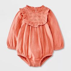 Baby Girls' Gauze Romper - Cat & Jack™ Dark Pink Newborn : Target Baby Girl Boho Outfits, Long Sleeve Bubble Romper For Summer Playwear, Summer Long Sleeve Bubble Romper For Playwear, Long Sleeve Bubble Romper For Spring Playwear, Playful Long Sleeve Spring Bodysuit, Spring Long Sleeve Ruffled Onesie, Spring Cotton Onesie, Spring Playtime Long Sleeve Bubble Romper, Spring Playtime Bubble Romper With Long Sleeves