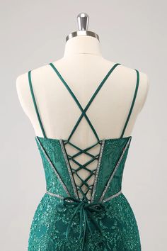 Amzcw Glitter Dark Green Corset Spaghetti Straps Short Tight Homecoming Dresses Dark Green Corset, Short Tight Homecoming Dresses, Tight Homecoming Dress, Tight Homecoming Dresses, Homecoming Dresses Sparkly, Sparkly Party Dress, Lovely Partner, Sparkly Party, Green Corset