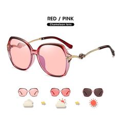 Vintage Oversize Photochromic Polarized Fashion Sunglasses For Women Red Plastic Sunglasses For Summer, Elegant Pink Cat Eye Sunglasses For Summer, Pink Rimless Polarized Sunglasses, Pink Square Frame Cat Eye Sunglasses With Gradient Lenses, Pink Cat Eye Sunglasses With Gradient Square Frame, Pink Cat Eye Sunglasses With Square Gradient Lenses, Elegant Pink Cat Eye Sunglasses With Uv Protection, Pink Cat Eye Sunglasses With Gradient Lenses, Pink Polarized Shield Sunglasses For The Beach