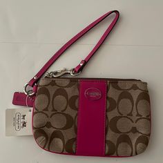 Nwt Coach Monogram Wristlet With Silver Hardware. Measurement 6” X 4” Pink Wristlet For Daily Use, Pink Wristlet With Removable Pouch, Pink Wristlet With Wrist Strap For Daily Use, Pink Clutch Wristlet, Pink Rectangular Wristlet With Wrist Strap, Pink Clutch With Wrist Strap, Pink Pouch Wristlet With Wrist Strap, Pink Wallet With Wrist Strap For Daily Use, Pink Wristlet With Zipper Closure As Gift