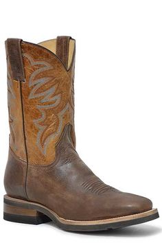 Roper Men's Burnished Brown Work It Over Boot 09-020-9204-8442 BR The "Work It Over" boot is classic cowboy style that can tackle barn chores, long drives, or even a day at the mall with the family. It is comfortable and sturdy. Men's square toe, 11" shaft, REST insole, GEO outsole boot in burnished brown leather vamp and marbled tan leather shaft. WORK IT OVER Square Toe Burnish Brown Leather Vamp Marbled Tan Leather Shaft 11" Shaft Double Welt All Leather Lining Leather Walking Heel GEO Outsol Classic Distressed Brown Boots For Ranch, Rustic Ranch Boots With Moc Toe, Rustic Moc Toe Boots For Ranch, Western Work Boots With Goodyear Welt For Ranch, Rugged Goodyear Welted Work Boots For Ranch, Brown Goodyear Welted Work Boots For Ranch, Brown Steel Toe Boots For Ranch, Brown Boots With Goodyear Welt For Rodeo, Distressed Brown Western Moc Toe Boots