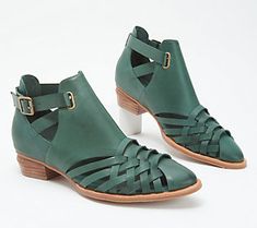 Bring a traditional summery style to your cooler weather looks with these huarache ankle boots. From Antelope. Green Leather Summer Boots, Green Leather Boots For Summer, Green Ankle-high Summer Boots, Summer Ankle-high Green Boots, Summer Green Ankle-high Boots, Summer Ankle Boots With Leather Sole, Summer Ankle Boots With Stacked Heel, Casual Summer Boots With Stacked Heel, Cooler Weather