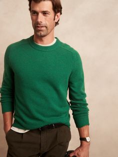 Italian Merino Crew-Neck Sweater | Banana Republic Casual Recycled Wool Crew Neck Sweater, Recycled Wool Crew Neck Sweater For Fall, Casual Crew Neck Sweater In Recycled Wool, Cashmere Crew Neck Knit Sweater, Fall Crew Neck Sweater In Recycled Wool, Green Wool Sweater For Layering, Long Sleeve Cashmere Knit Sweater, Long Sleeve Recycled Wool Sweater For Winter, Winter Long Sleeve Sweater In Recycled Wool