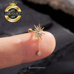 14K Solid Gold Sun Flower Dangling Cartilage Earring/threadless Push Pin Flat Back Stud/helix/conch/tragus/earlobe Stud/dainty Earrings/gift - Etsy Push Pin Flat Back Earrings, Flat Piercing Jewelry, Flat Piercing, Flat Back Earrings, Cartilage Earring, Gold Sun, Cartilage Earrings, Dainty Earrings, Tragus