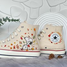 🌿 Love Embroidered Converse 🌿 ❤️ About Our Products: Each pair of shoes from our store is brand new and hand-embroidered to order. Please ensure you select the correct shoe size before checkout. The embroidery is durable and won't fade over time. ✨ Personal Expression: Showcase your unique style with custom embroidery! Contact me to create your own embroidered shoes with a private listing. I'll send you the design for approval before embroidering the shoes. Alternatively, you can design your p Embroidery Designs For Shoes, Cute Shoe Ideas, Converse Shoes Designs, Embroidered Chuck Taylors, Converse Stitching, Diy Shoe Designs, Unique Shoes Women, Shoes Aesthetic Sneakers, Best Shoes For Women