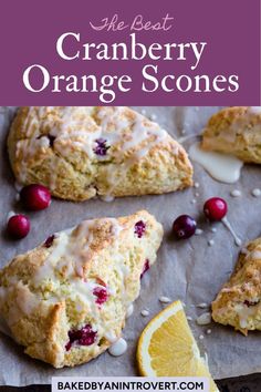 cranberry orange scones with icing on top