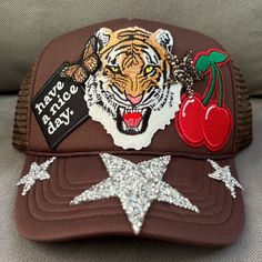 Brand New Patch Trucker Hat! One Of A Kind!!! Have Lots Of Inventory I Need To Sell So My Loss Is Your Gain Trendy Brown Summer Trucker Hat, Trendy Brown Trucker Hat With Short Brim, Brown Trucker Hat For Spring, Brown Trucker Hat With Short Brim For Spring, Spring Brown Trucker Hat With Short Brim, Brown Short Brim Trucker Hat For Spring, Gucci Bucket Hat, Patriotic Hats, Pink Cowboy Hat