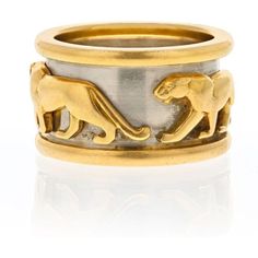 Cartier - 18K Two Tone Walking Pantheres Ring Cartier Panther, Panther Ring, Walking Together, Carrera Y Carrera, Symbol Of Strength, Yellow Rings, Yellow Jewelry, Vintage Cocktail, Wide Band Rings