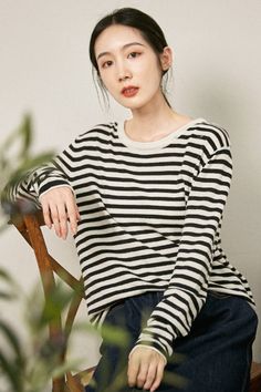 #stripes #knitwear #sweater #pullover Casual Spring Sweater With Striped Hem, Winter Cotton Tops With Striped Hem, Everyday Striped Tops For Fall, Fall Striped Tops, Everyday Fall Striped Tops, Striped Cotton Sweater With Striped Hem, Striped Cotton Sweater Relaxed Fit, Striped Cotton Sweater With Relaxed Fit, Striped Relaxed Fit Cotton Sweater