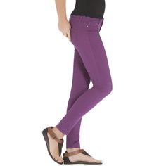 Gender: Women's Color: Purple Specialty/Size: Juniors Size: ½ Reg Or ¾ Reg Material: Cotton/Spandex Length: Regular Occasion: Casual Additional Details: Bright Neon Jeggings Super Low Rise Skinniest Fit Embroidered Back Pockets Purple Mid-rise Stretch Bottoms, Purple Stretch Mid-rise Bottoms, Casual Stretch Purple Jeans, Casual Purple Stretch Jeans, Mid-rise Cotton Leggings, Spring Purple Mid-rise Pants, Purple Trendy Leggings For Spring, Trendy Mid-rise Purple Pants, Casual Purple Tight Bottoms