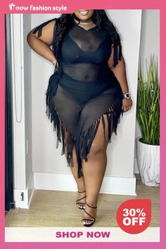 knowfashionstyle Black V Deep Fringed Trim Irregular Hem Plus Size Nightclub Plus Size Bodycon Sheer Mesh Maxi Dress Night Club Outfits, Plus Size Bodycon, Mesh Maxi Dress, Bodycon Maxi Dresses, Maxi Dress Online, Irregular Hem, Plus Size Maxi, Lace Dress Long, Plus Size Jumpsuit