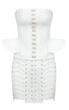 Strapless Corset Lace Up Peplum Dress White DESIGN: Color: White Strapless design Sleeveless Lace up detail Peplum detail Corset design Exposed zipper at back Body sculpting design Stretch Type: Stretchy Gentle Dry Clean Only Length: Mini. Above knee MATERIAL: 90% Rayon + 9% Nylon + 1% Spandex Top quality Rayon: anti-wrinkle, brighter colours. High quality durable bandage fabric. High elasticity for a better fit. Delicate sewing and hemming by durable needle lockstitch machine. YKK zipper (known as the most durable and reliable zippers manufactured today). To maintain the beauty of your garment, please follow the care instructions on the attached label. Colour may vary due to lighting on images. The product images (without model) are closest to the true colour of the item.     *& New Look Dresses, Satin Corset Dress, Off Shoulder Mini Dress, Midi Pencil Dress, Beach Parties, Spandex Top, Strapless Corset, Corset Lace, Inner Goddess