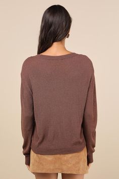 Upgraded style is easy to achieve when you've got pieces like the Lulus Clean Aesthetic Brown Long Sleeve Sweater Top! Lightweight knit fabric shapes this versatile sweater top that has a crew neckline and long sleeves. The slightly oversized bodice features contrasting ribbed knit at the neckline, cuffs, and hem. Fit: This garment fits true to size. Length: Size medium measures 22" from shoulder to hem. Bust: Great for any cup size. Waist: Not Fitted - comfortable room throughout midsection. Undergarments: May be worn with any standard bra. Fabric: Fabric is very stretchy. Unlined and slightly sheer. 100% Acrylic. Machine Wash Warm On A Gentle Cycle. Do Not Bleach. Do Not Tumble Dry. Iron Low Heat. Do Not Dry Clean. Imported. Lulus | Clean Aesthetic Brown Long Sleeve Sweater Top | Size La Relaxed Fit Crew Neck Cropped Sweater For Fall, Knit V-neck Long Sleeve Sweater, Oversized Crew Neck Cardigan, Soft Knit Long Sleeve Cropped Sweater For Layering, Solid Cropped Sweater For Layering, Long Sleeve Soft Knit Cropped Sweater For Layering, Solid Long Sleeve Cropped Sweater For Layering, Fall Cropped Sweater With Ribbed Crew Neck, Fall Cropped Crew Neck Sweater With Ribbed Neckline