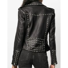 Silver Studs Black Leather Brando Jacket Women | Punk Motorcycle Jacket – Jacket Hunt Fall Leather Jacket With Spikes And Long Sleeves, Edgy Leather Jacket With Spikes, Edgy Long Sleeve Leather Jacket With Spikes, Fitted Winter Outerwear With Spikes, Fall Rock Style Leather Jacket With Spikes, Fitted Leather Jacket With Spikes For Fall, Fitted Fall Outerwear With Spikes, Edgy Studded Outerwear, Rock Style Studded Leather Jacket For Winter