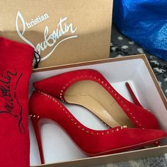 New Work Box And Dust Bag. Minor Scratches On The Sole And Sticker Residue From Store/ Tryons. Red Pumps Heels, Fashion Shoes Heels, Work Boxes, Red Pumps, Louboutin Shoes, Christian Louboutin Shoes, New Work, Pumps Heels, Shoes Women Heels