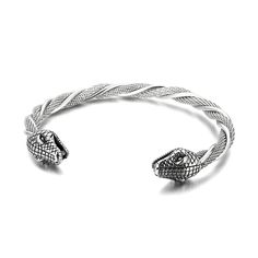 Norse Wolf Head Adjustable Cuff Bracelet - Fashionable Stainless Steel Wristband for Men Adjustable Stainless Steel Braided Bangle Bracelet, Adjustable Stainless Steel Braided Bracelet, Viking Style Adjustable Bracelet Gift, Adjustable Viking Style Bracelet As Gift, Adjustable Viking Style Bracelet Gift, Adjustable Viking Style Bracelet For Gift, Viking Style Bangle Bracelets, Adjustable Metal Bangle Wristband, Snake Bangle