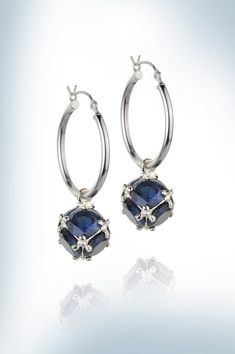 "Blue Sapphire Earrings Sterling Silver, Post Dangle Earrings  Silver, Blue Gemstone Earrings, Blue Sapphire Bridal Earrings,  Unique,  For Her, Casuf Jewelry. ---- ★Gorgeous, unusually designed, handmade sparkling Blue Sapphire earrings. The earrings are made of solid sterling silver.  They are set with 12 Blue Sapphire gemstones, 6 in each one creating a 3-dimensional impressive structure, the beauty of this earring is shown from all sides, and will catch the eyes and heart and will turn heads with every step you take. They are 1.5 inches long, clear, light, and sparkling in blue hues. These earrings are also available with yellow or rose gold plating.  ★A matching necklace and ring are available here: Matching ring: Matching necklace: Set of earrings and necklace: Our earrings are avail Blue Gemstone Earrings, Matching Rings, Unique Jewelry Designs, Sapphire Earrings, Wedding Jewelry Earrings, Sapphire Gemstone, Blue Gemstones, Rose Gold Earrings, Silver Earrings Dangle