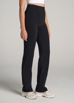 About Our Women's Cotton Straight Leg Tall Leggings A New Take on Women's Tall LeggingsGo casual or get cozy with American Tall Women's Straight Leg Cotton Leggings, specially made for the taller frame. These high-waisted tall leggings are a blend of comfort and style, designed to fit the longer legs of women 5'9" to 6'6".Features You'll Love: Fit: Straight leg, high-rise design for a flattering silhouette. Style: Chic and versatile, with a wide waistband, available in two classic and stylish co High Stretch Black Bottoms With Elastic Waistband, Versatile Black Bottoms For Pilates, High Stretch Black Pants, Mid-rise Black Pants For Pilates, Black Mid-rise Pants For Pilates, Straight Leg Loungewear Leggings With Elastic Waistband, Black Stretch Straight Leg Pants, Straight Leg Leggings With Elastic Waistband For Loungewear, Black Wide Leg Bottoms For Pilates