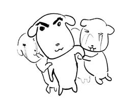 a drawing of two dogs holding each other