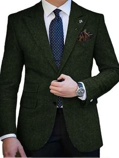 Men's Retro Vintage Tweed Blazer Herringbone Blazer Regular Plus Size Single Breasted Two-buttons Black Champagne Red Royal Blue 2024 2024 - $59.99 Green Fitted Tweed Blazer, Green Tweed Business Blazer, Fitted Green Tweed Business Jacket, Fitted Green Tweed Jacket For Business, Casual Fitted Tweed Jacket With Button Closure, Casual Fitted Tweed Jacket With Buttons, Fitted Casual Tweed Jacket With Buttons, Fitted Green Single-breasted Tweed Jacket, Green Tweed Jacket For Formal Winter Occasions