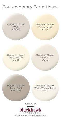 four different shades of white paint for the contemporary farmhouse house