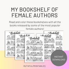 three bookshelves with the title'my bookishle of female authors '