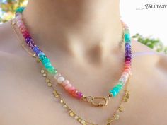 Connector: With Connector, Necklace Length: 17 Rainbow Gemstone Necklace, Bean Necklace, Short Necklaces, Necklace Measurements, Multi Gemstone Necklace, Knotted Necklace, Rainbow Gemstones, Rainbow Jewelry, Rainbow Necklace