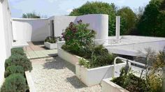 an aerial view of a house with plants in the front yard