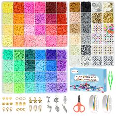 PRICES MAY VARY. PERFECT BRACELET MAKING KIT - all you need included, 3 boxes 9600pcs clay beads and 500pcs charms kit (include letter beads, colorful heart beads, colorful number beads, fruit beads, golden beads, spacer beads, charms, etc. more than 20 types of accessories) 2 rolls stretchy strings, 1 scissors, 1 tweezers. this complete, expansive jewelry making kit is filled with endless possibilities to be imaginative, to meet all your needs for bracelet & jewelry making PREMIUM QUALITY, SAFE Clay Bead Kit, Preppy Beads, Clay Bead Set, Beads Fruit, Clay Beads Bracelet, Fruit Beads, Make Clay Beads, Friendship Bracelet Kit, Bracelet Making Kit