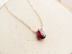 Genuine Garnet Necklace, Gold Choker, 14kt Gold Filled, Garnet Teardrop, Gemstone Jewelry, January B Garnet Necklace Gold, Original Jewelry Design, Garnet Necklace, January Birthstone, Hammered Gold, Birthstone Pendant, Gold Choker, Birthday Jewelry Gift, Layering Necklace