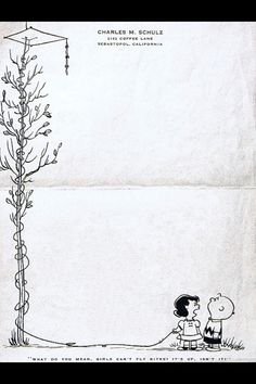 a cartoon drawing of a man and woman sitting next to a tree with the word charlie brown on it