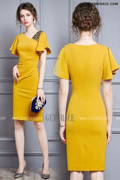 10% off now|Free shipping world-wide. Elegant Yellow Sheath Summer Party Dress Beaded with Puffy Sleeves at GemGrace. Click to learn our pro custom-made service for wedding dress, formal dress. View #WeddingGuestDresses for more ideas. Elegant Yellow Bodycon Dress, Yellow Sheath Bodycon Party Dress, Yellow Fitted Bodycon Dress For Evening, Fitted Yellow Bodycon Dress For Evening, Elegant Yellow Bodycon Evening Dress, Elegant Yellow Bodycon Dress For Evening, Yellow Short Sleeve Formal Dress, Yellow Short Sleeve Dress For Formal Events, Yellow Sheath Dress For Parties