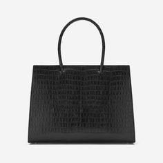 The Maxi Montreal | Black Croc-Effect | DeMellier Designer Satchel With Large Capacity For Office, Designer Business Tote Box Bag, Designer Business Satchel With Large Capacity, Timeless Structured Travel Bag, Luxury Structured Bags For Everyday Use, Timeless Structured Bags For Work, Designer Double Handle Box Bag For Business, Luxury Structured Everyday Bag, Luxury Square Briefcase For Office