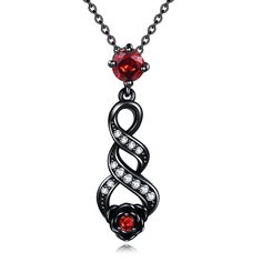 PRICES MAY VARY. 💕Design:The gothic black rose necklace are designed with rose and infinity, set with red and white zircon to accentuate their vintage and unique style. Black rose necklace are a great gift for mother, wife, daughter, girlfriend. 💕Material:Black rose necklace are made of red and white Zircon.It is hypoallergenic, tarnish resistant, nickel-free, lead-free, cadmium-free, suitable for long-term wear. 💕Size: The black rose necklace size is 0.36*1.20 inch. Packaging: 1x black rose Metal Rose Design Jewelry For Valentine's Day, Valentine's Day Metal Jewelry With Rose Design, Gothic Rose Jewelry For Gift, Gothic Rose Colored Jewelry For Gift, Rose-colored Gothic Jewelry For Gift, Gothic Rose-colored Jewelry For Gifts, Elegant Black Jewelry With Rose Design, Black Rose Design Party Jewelry, Black Necklace With Rose Design As Gift