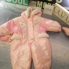 Size: 12 Months Tall Condition: Nwot Comes With Mittens Cute Pink Winter Onesie, Pink Winter Onesie For Playtime, Winter Pink Onesie For Playtime, Winter Playtime Pink Onesie, Pink Fitted Onesie For Winter, Cute Winter Playtime Sets, Winter Playwear For Babies In Pink, Winter Fitted Onesie For Playwear, Fitted Winter Onesie For Playwear