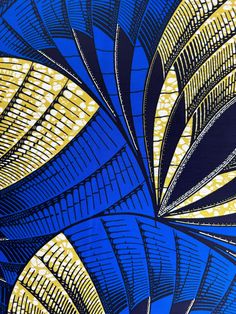 blue and yellow art work with an abstract design