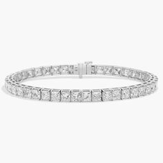 Simple and elegant, this classic tennis bracelet features princess cut lab grown diamonds framed in 14k white gold Platinum Rose Gold, Engagement Rings Marquise, Gold Rings Fashion, Diamond Tennis Bracelet, Gold Pearl Necklace, Ladies Diamond Rings, Diamond Shop, Engagement Ring Styles, Tennis Bracelet Diamond