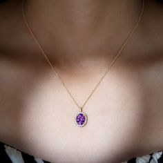 Product Details The Beautiful Amethyst and Moissanite Pendant Necklace is crafted with Oval Shape Amethyst in 4 Prong Setting with Solid Gold. Grab this lovely Amethyst Gold Chain Pendant for your lady love. Product Information SKU SHP-PENDANT082019724 Length 16.5 mm Width 11.2 mm Weight 2.24 gm (Approximate) AMETHYST INFORMATION No.of Stones 1 Pieces Total Weight 2.50 Carat (Approximate) Dimension(approx) Oval-8X10 mm-1 Pcs Color Voilet Cut Brilliant Shape Oval Setting Type 4-Prong-Setting Qual Halo 3, Amethyst Gold, Gold Chain With Pendant, Signature Jewelry, Timeless Jewelry, Chain Pendants, Conflict Free Diamonds, Free Jewelry, Gold Pendant