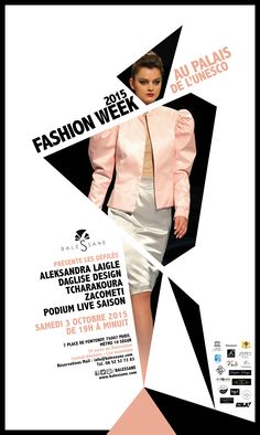 a woman in a pink jacket and white skirt on the cover of a fashion week poster